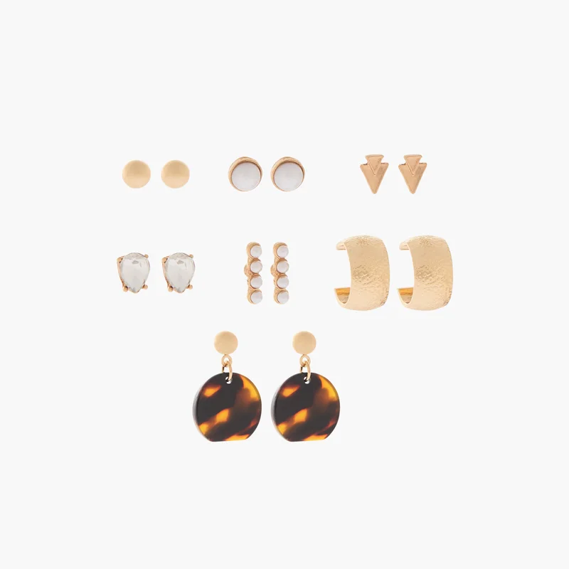 Lifestyle Pack of 7 Metallic Stud Earrings for Women